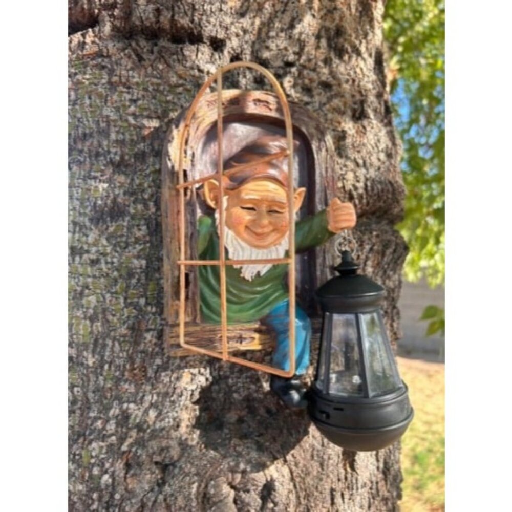 Whimsical Fairy Garden Gnomes with Solar Lights-10 Elf Out The Door Tree Hugger